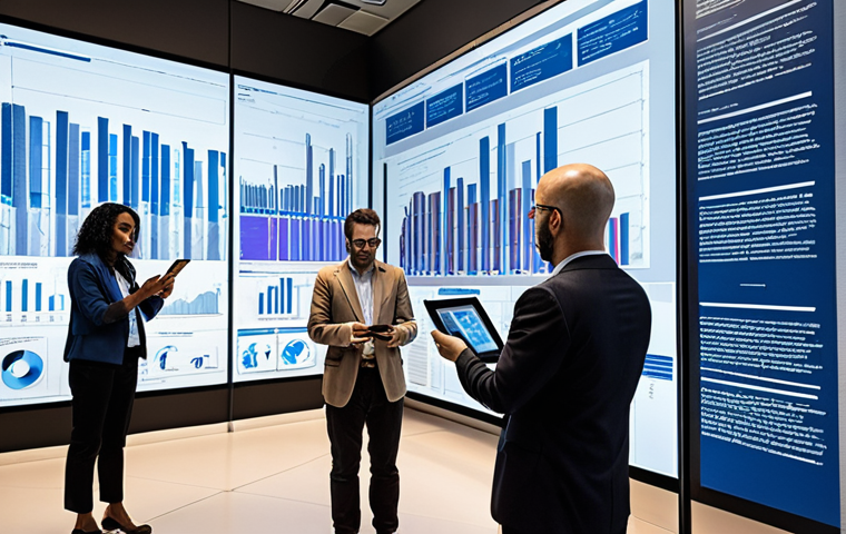 **

A diverse group of policy analysts collaboratively designing a futuristic city skyline on a large digital screen. The screen displays data visualizations, charts, and architectural blueprints. The analysts are using tools like tablets, styluses, and interactive displays. Emphasize the integration of data analysis, urban planning, and social considerations in their design process.

**