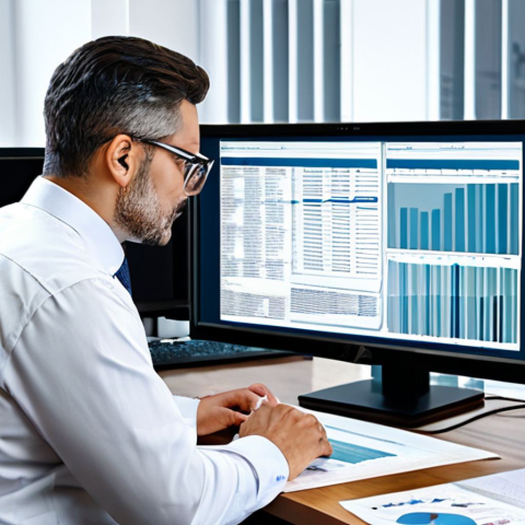A professional policy analyst in a modern office, fully clothed in appropriate attire, reviewing data on a computer screen, surrounded by books and reports. Safe for work, perfect anatomy, natural proportions, professional environment.