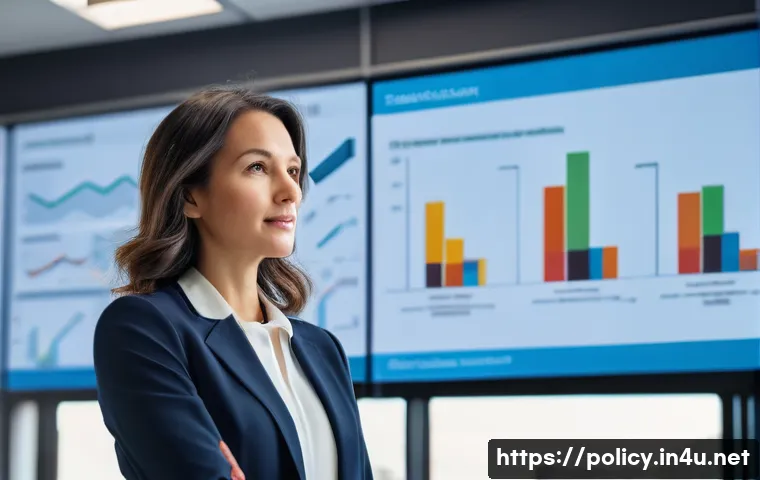 정책분석사 시험 준비 전략 - **Image Prompt:** A dynamic, mid-shot of a confident female policy analyst in her late 30s or early ...