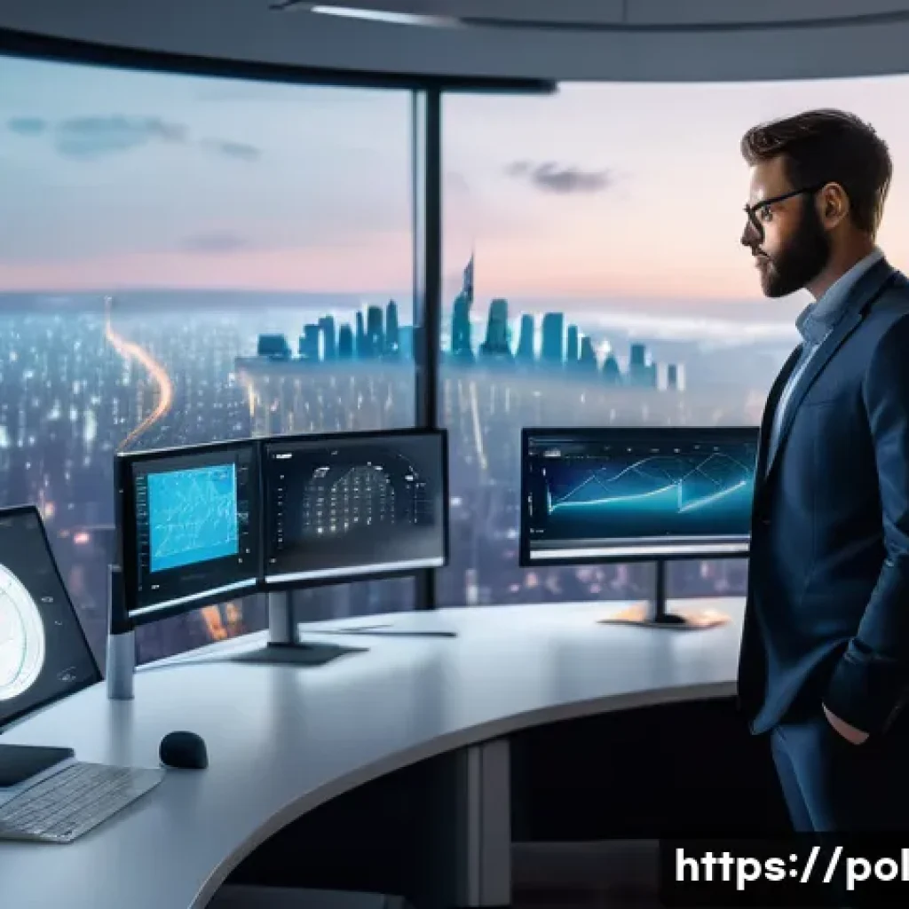 정책분석사와 효과적인 커뮤니케이션 사례 - A professional policy analyst, mid-30s, dressed in smart business casual attire, stands in a modern,...
