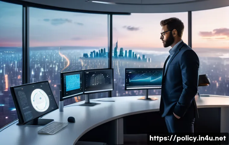 정책분석사와 효과적인 커뮤니케이션 사례 - A professional policy analyst, mid-30s, dressed in smart business casual attire, stands in a modern,...