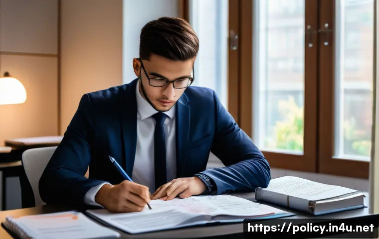 정책분석사 자격증 시험 후기 - A professional study environment featuring a young adult focused on policy analysis exam preparation...