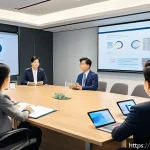 정책분석사와 효과적인 회의 운영법 - A professional policy analyst leading a strategic meeting in a modern conference room, diverse group...